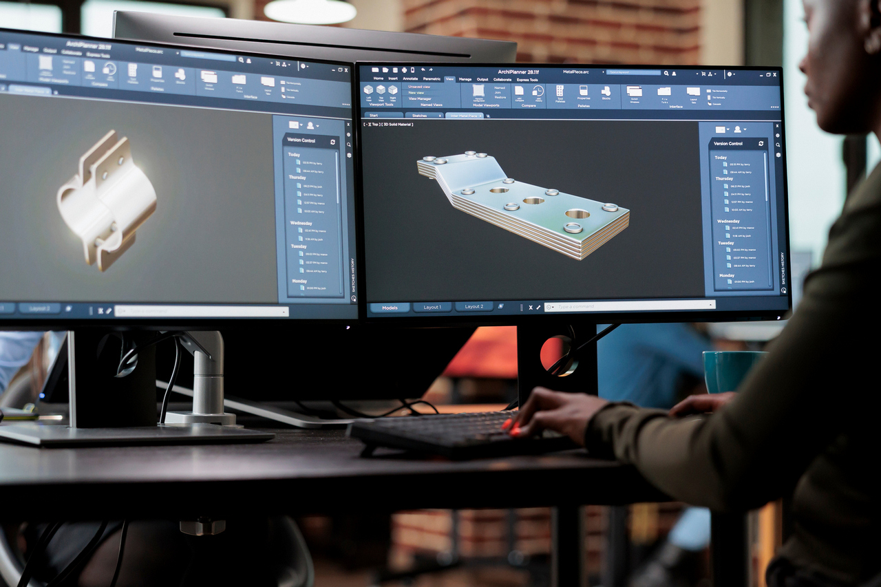 Creative company professional digital engineer modeling 3D mesh while improving geometry.